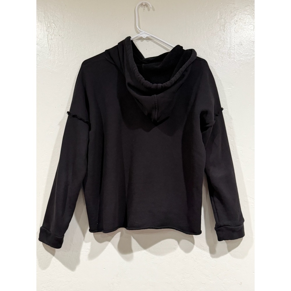 Eileen Fisher Organic Cotton French Terry Raw Edge Hoodie Black Petite PS/PP - Picture 3 of 7